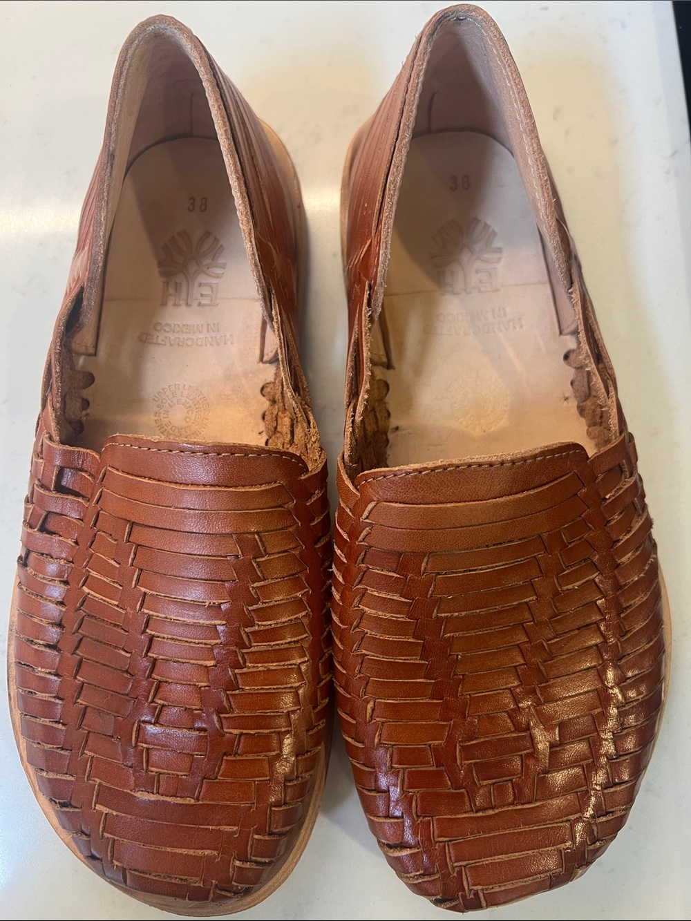 Huaraches Tan Woven Leather Slip-On Loafers